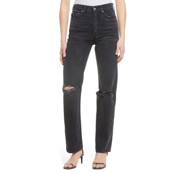 GRLFRND Women’s Mica Straight Leg Jeans Lights Off Gray Wash Busted Knee 24 - Picture 1 of 9